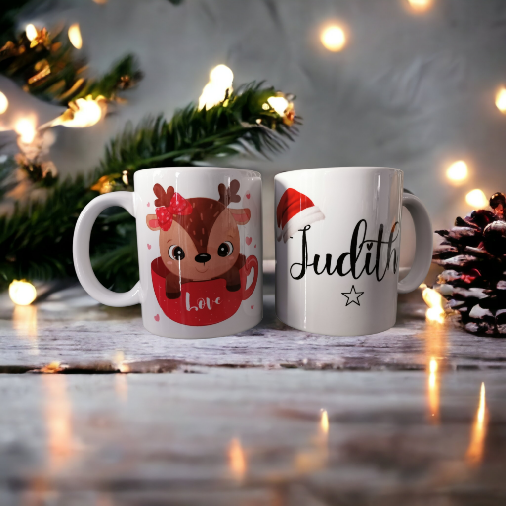 Mug De Noël Personnalisé 'Joyeux Noël De Rennes' - 325 Ml En Céramique Blanche, Fait En France